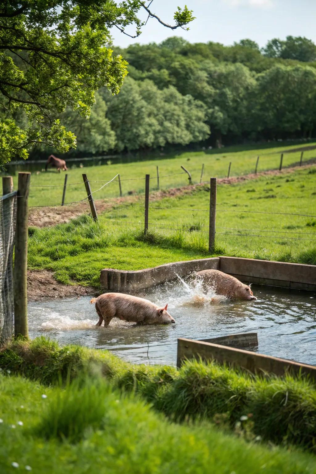 A revitalizing aquatic characteristic to preserve pigs' chill and amusement.