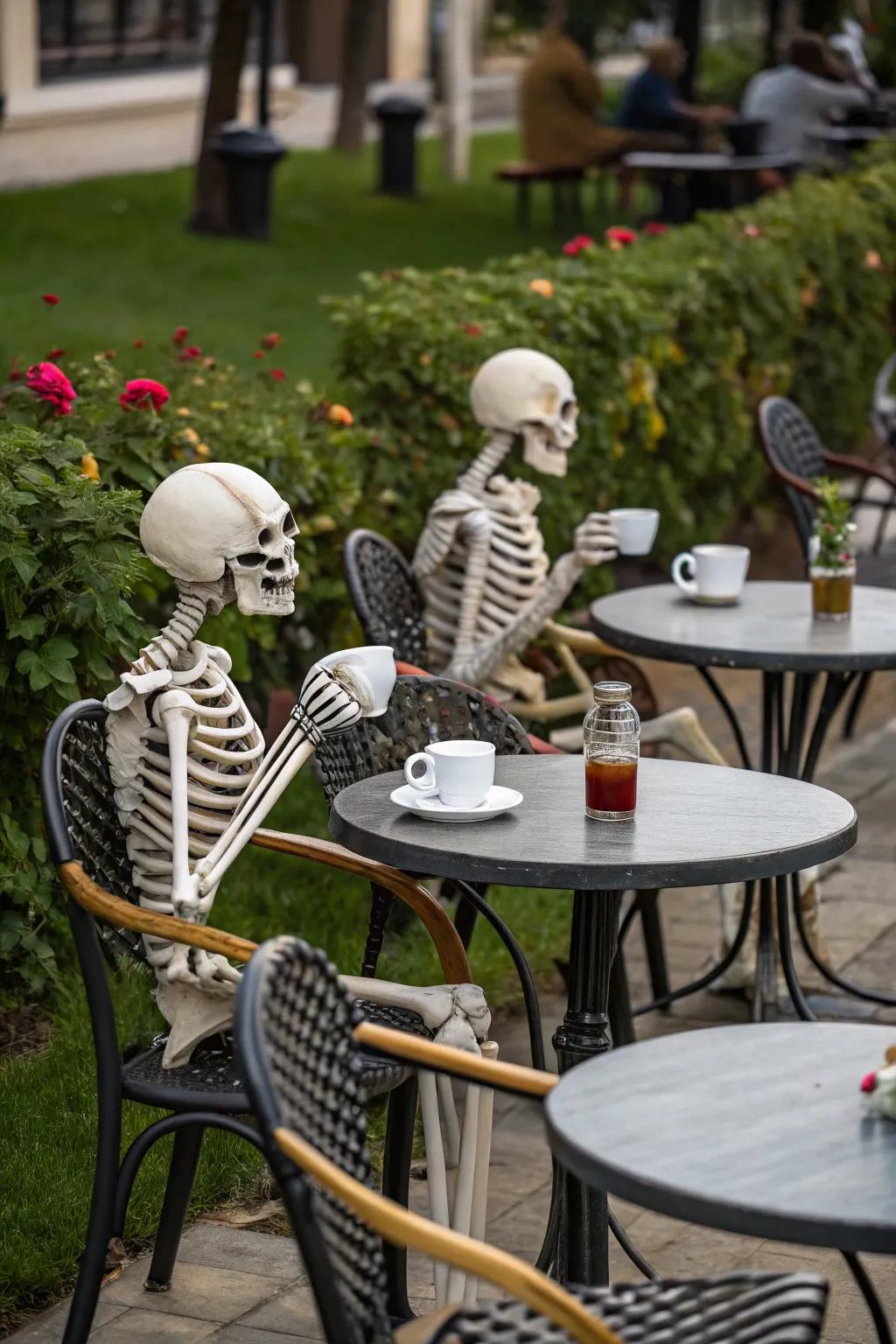 <strong><em>Skeletons</em></strong> enjoying a coffee break in their outdoor caf&eacute;.&rdquo; loading=&rdquo;lazy&rdquo; class=&rdquo;pimg&rdquo;>
	</picture><figcaption><strong><em>Skeletons</em></strong> enjoying a coffee break in their outdoor caf&eacute;.</figcaption></figure>
<p>Construct a charming caf&eacute; scene with <strong><em>skeletons</em></strong> casually sipping coffee and chatting. Integrate <strong><em>small tables</em></strong> and <strong><em>chairs</em></strong> for a snug bistro atmosphere.</p>
<h3>Maybe worth checking out:</h3>
<ul class=