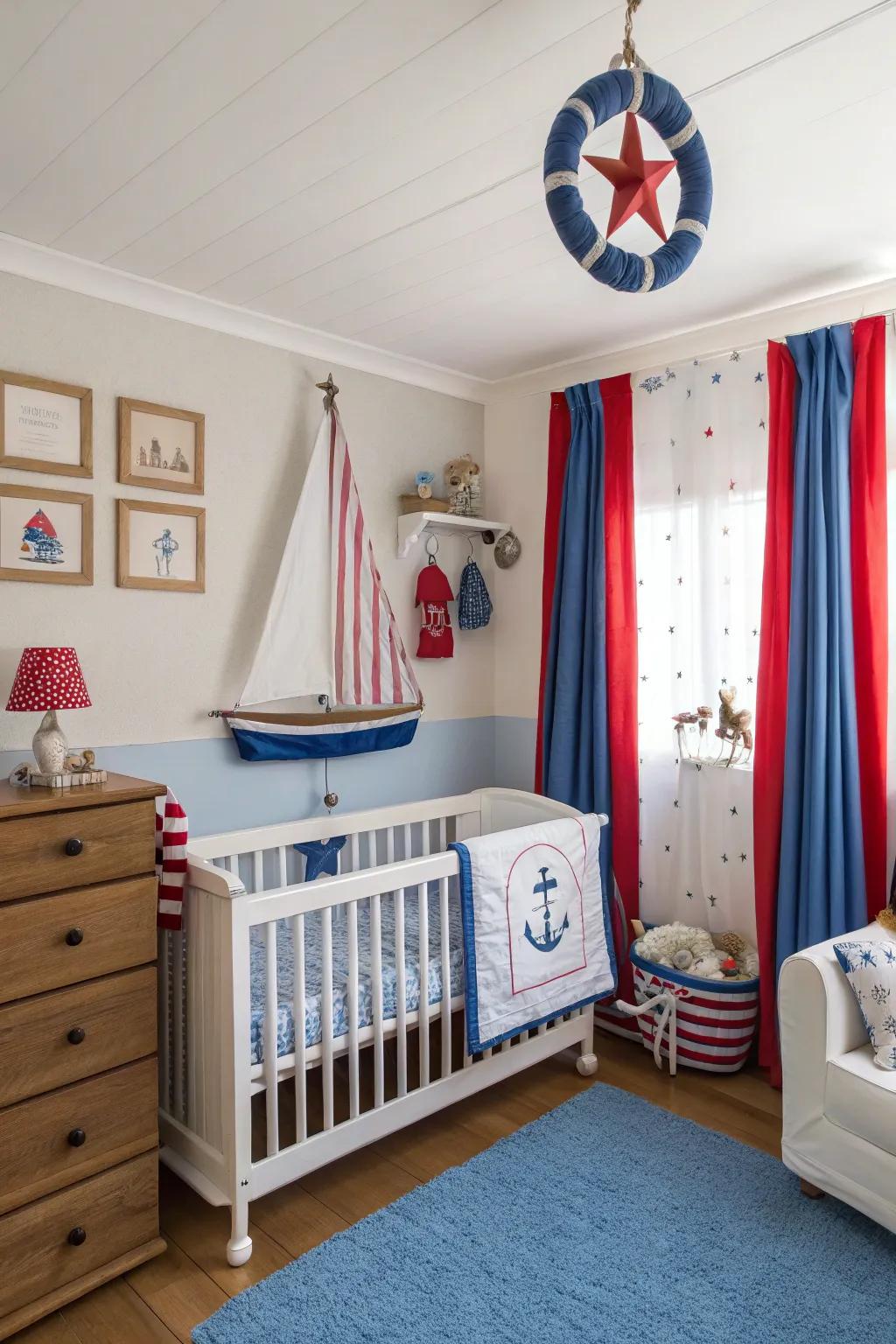 Nautical themes evoke the soothing rhythm of the sea, perfect for a nursery.
