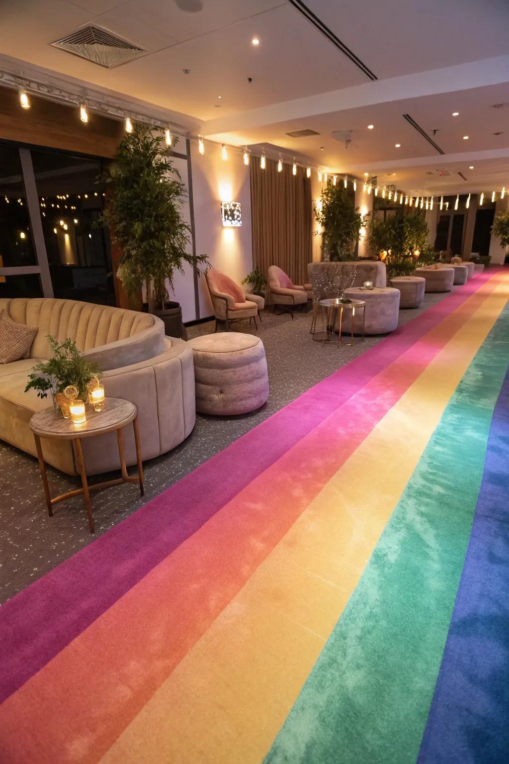 A lounge featuring gradient painted floors, delivering a luxurious and sophisticated ambiance.