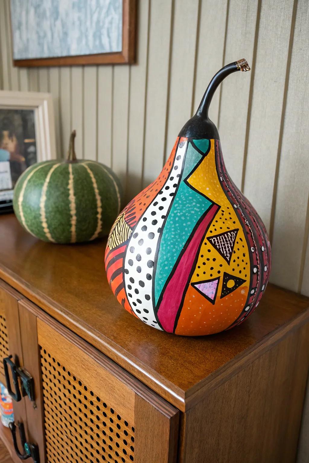 A vibrant gourd in funky pop art vogue.