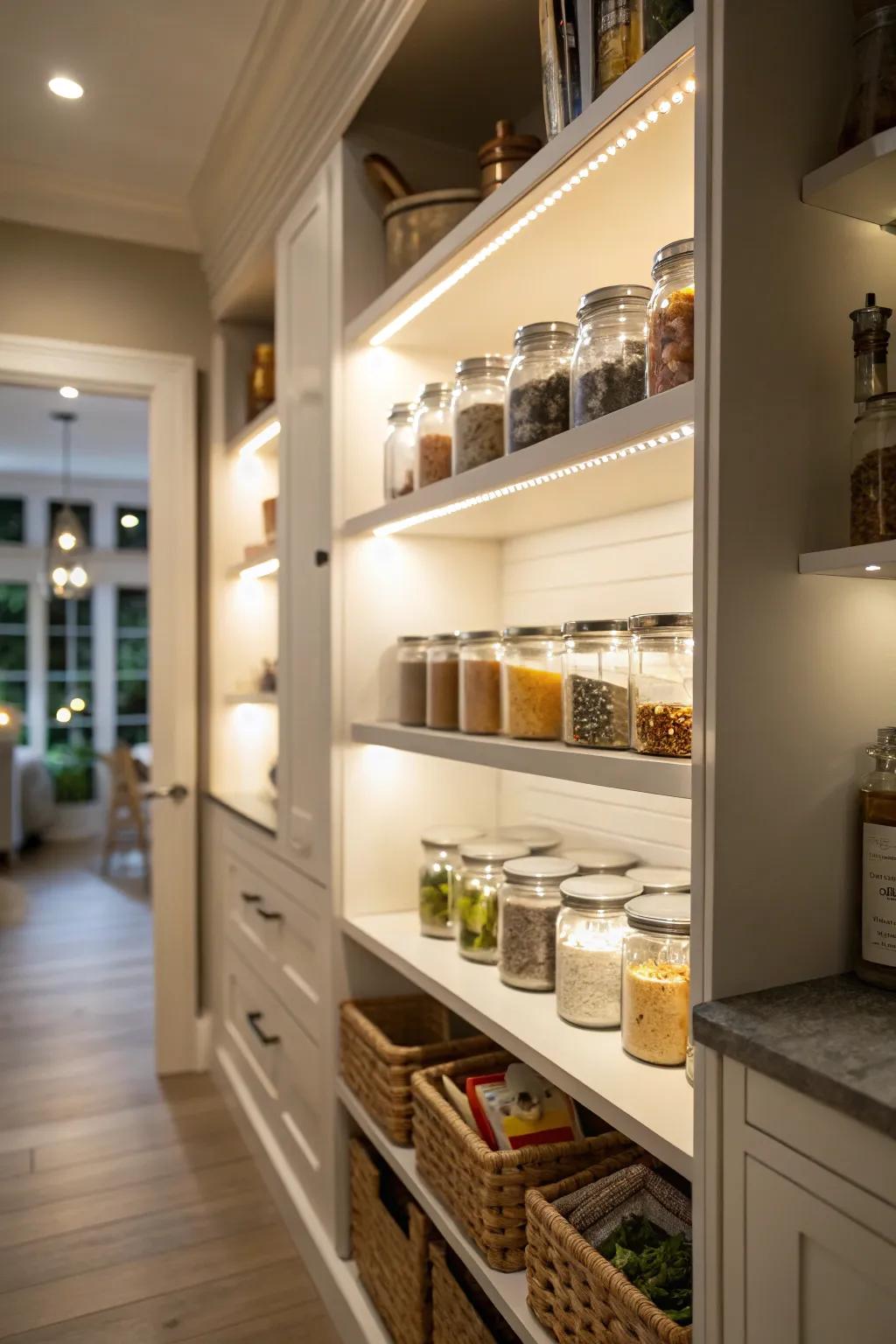 In-cabinet lighting brightens every nook.