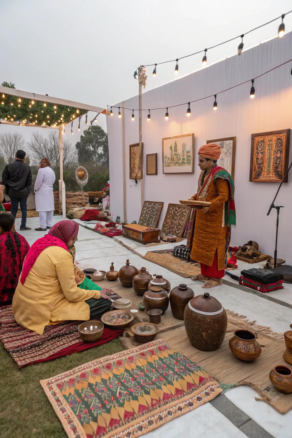A cultural showcase nook enriching the rice-feeding ceremony experience.