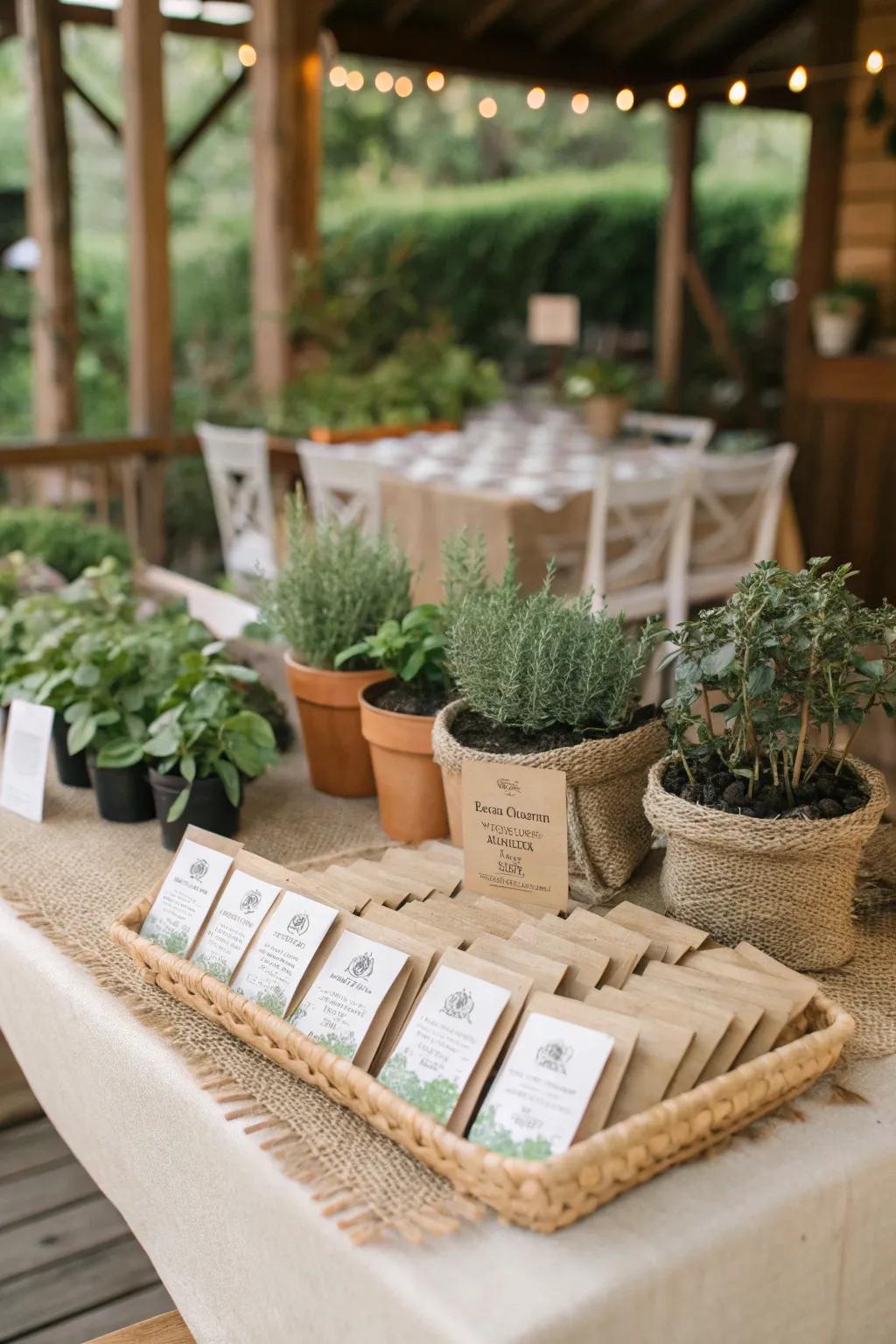 Earth-friendly wedding gifts displayed beautifully.