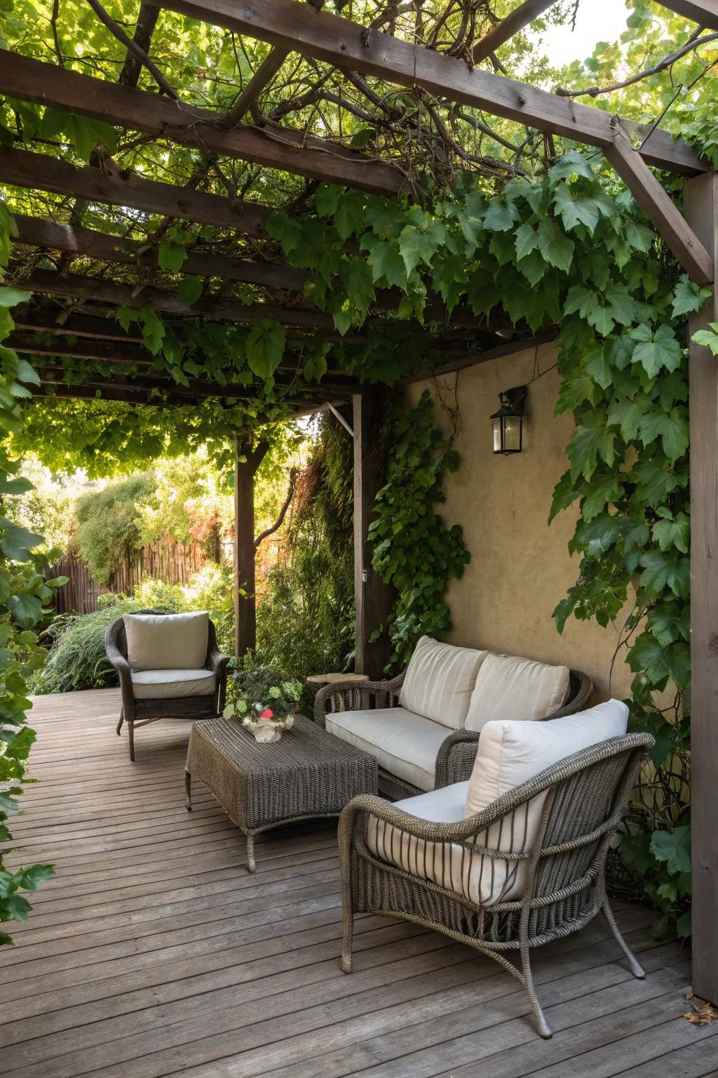 A pergola introduces structural interest and natural beauty.