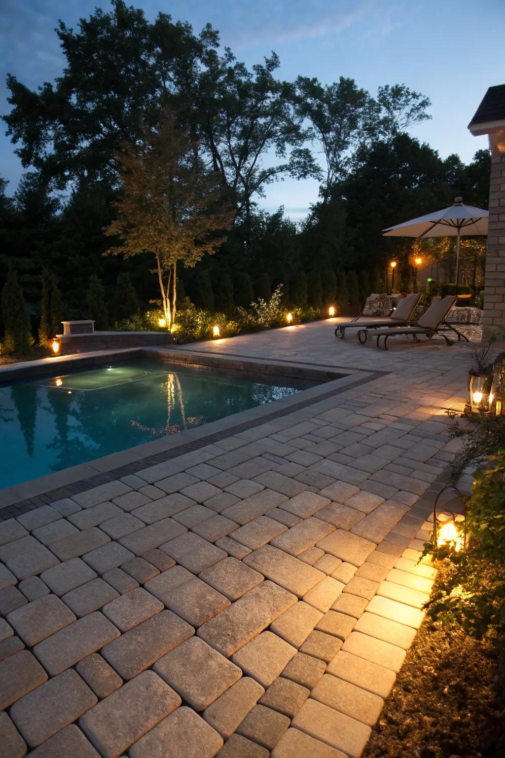 Illumination accentuates the allure of paving, yielding an enchanting nighttime ambiance.