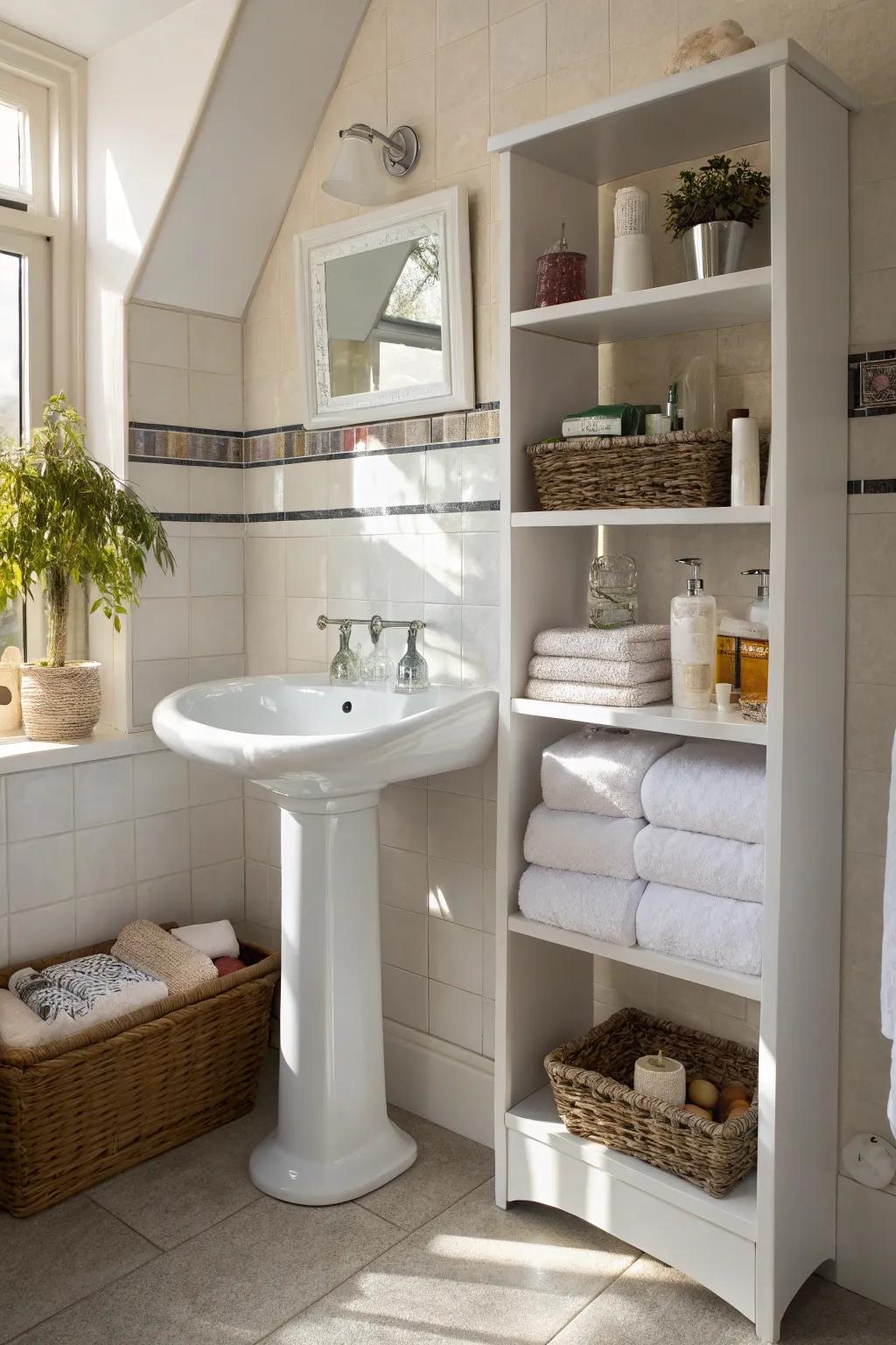 Corner shelves make use of every inch.