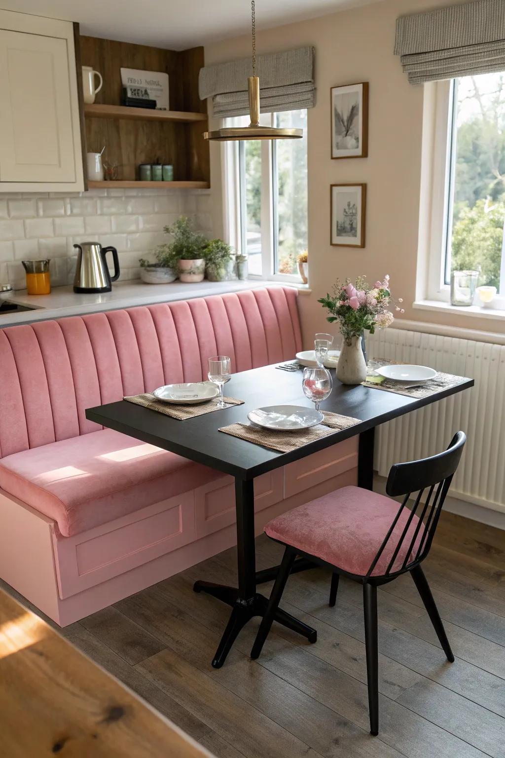 Integrated seating provides a snug nook for informal meals.