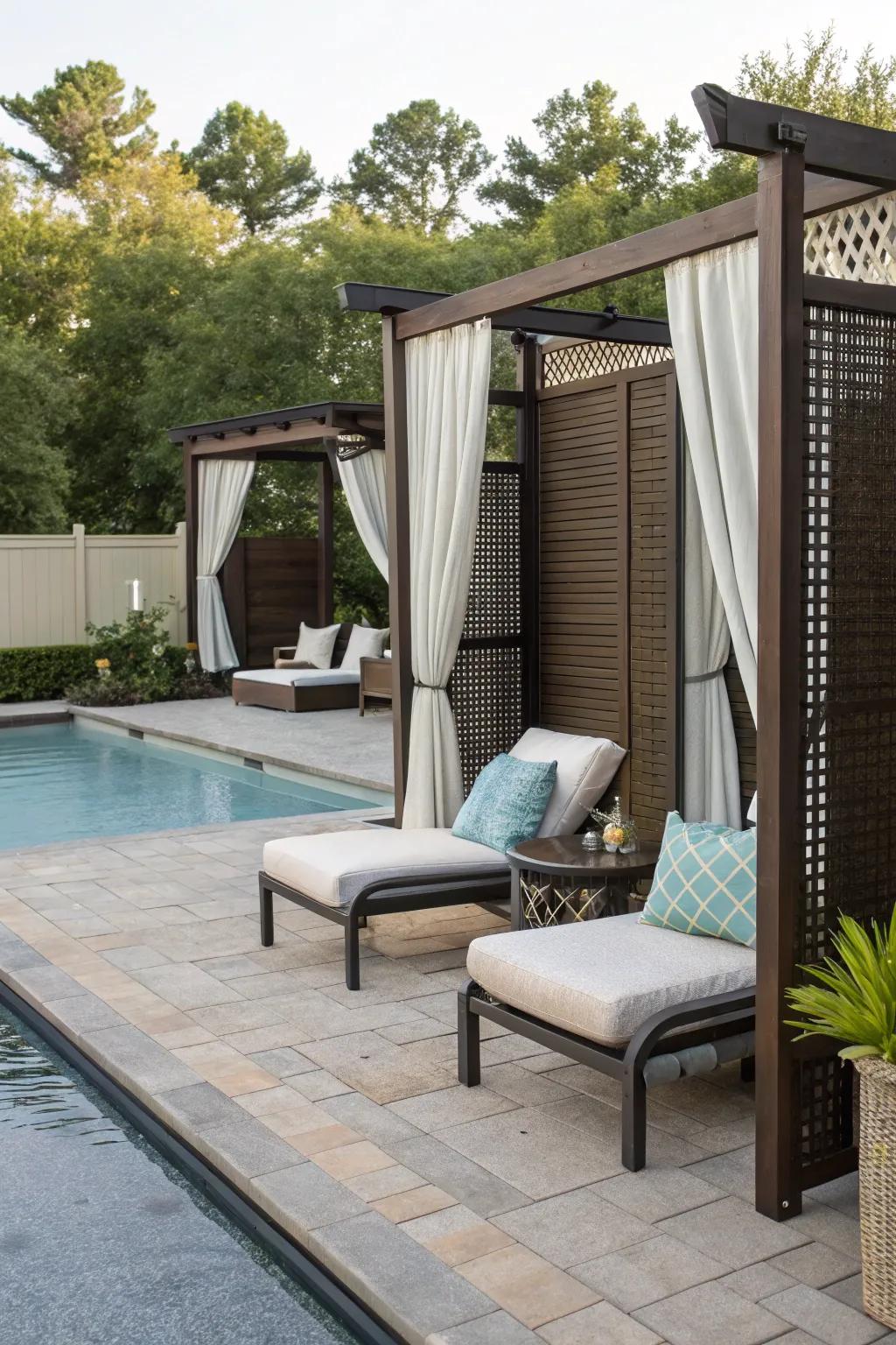 A secluded area with screens and chairs for peaceful rest.
