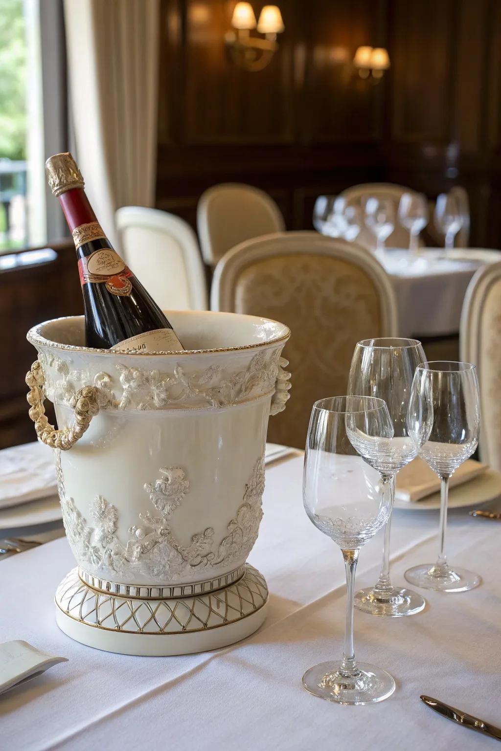 Chill wine with a wine chiller.