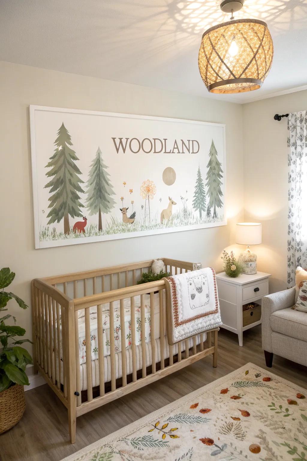 A woodland creation establishing a calming nursery setting.