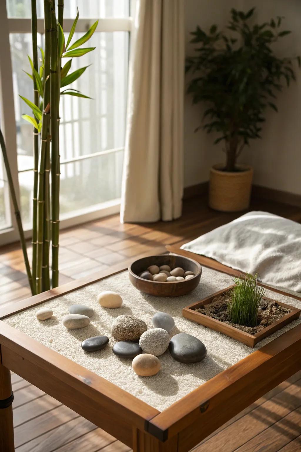 Adding zen elements is perfect for creating a focused and serene atmosphere in your display.