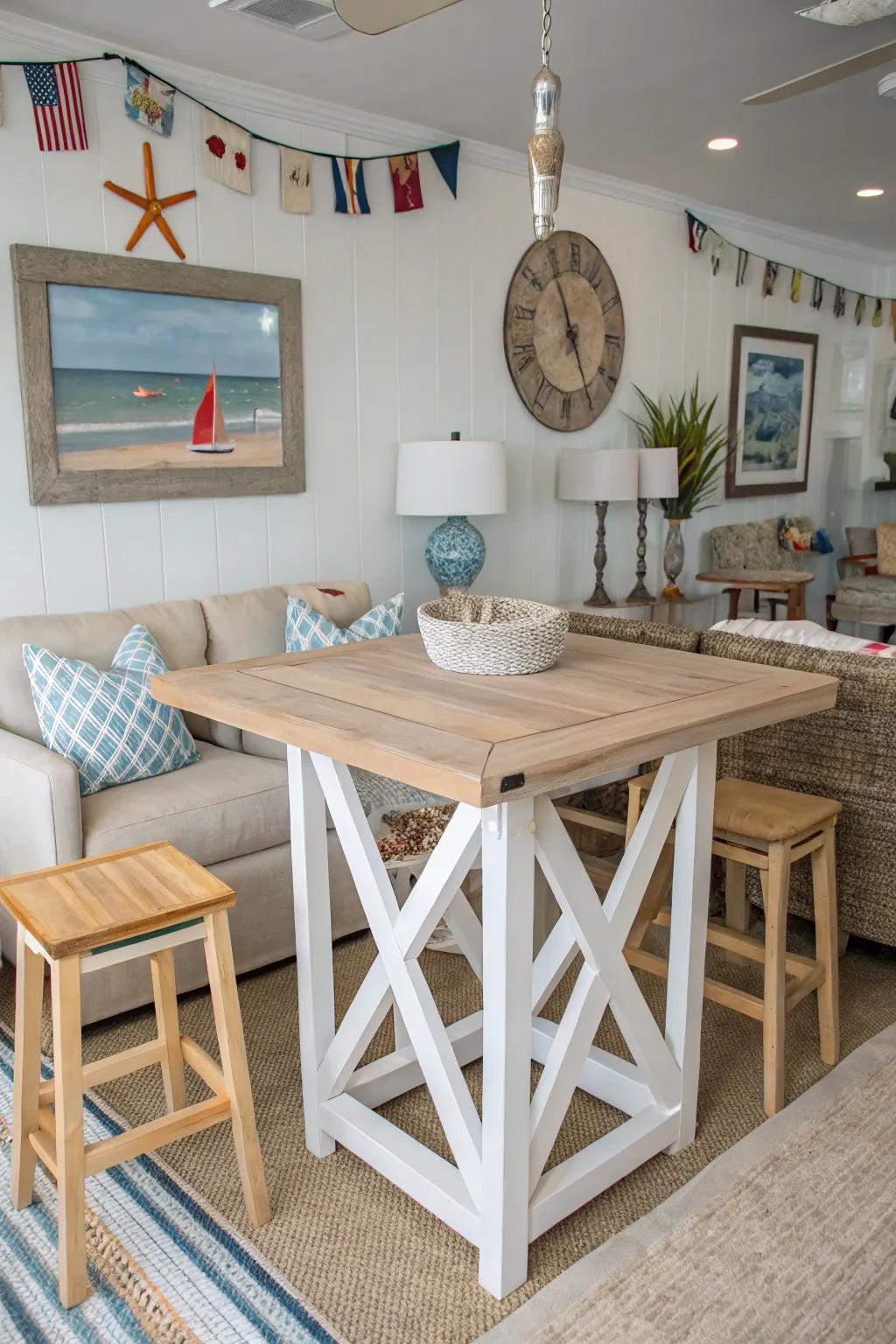 Make a seaside escape with seaside pub tables.