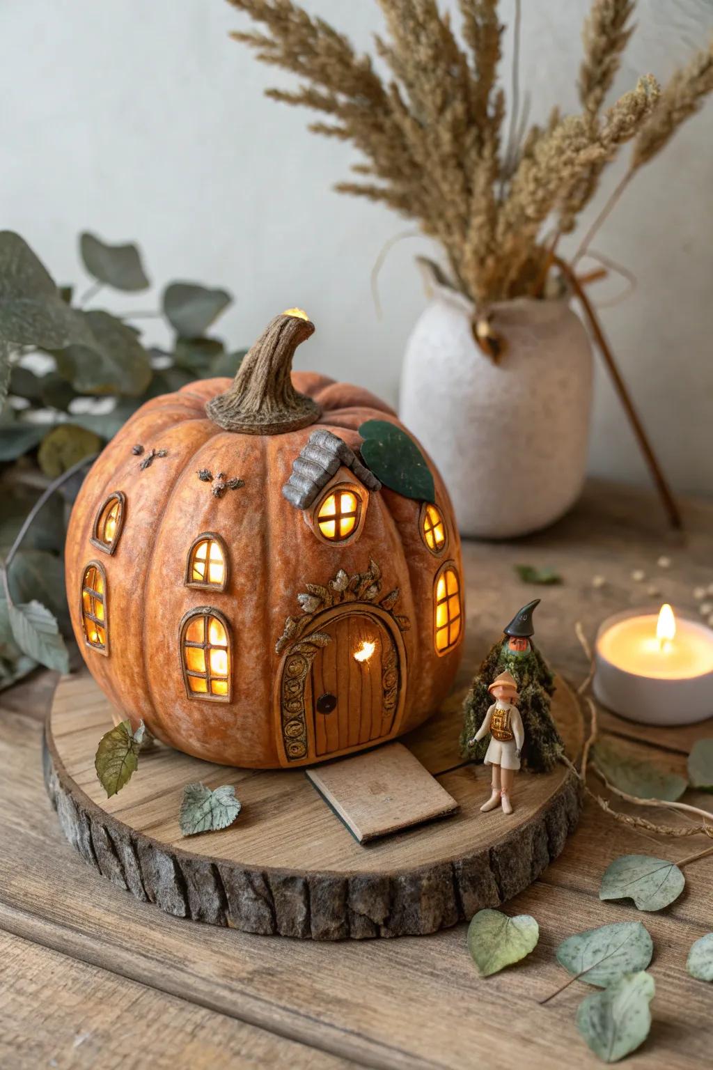 Enchant your home with a magical pumpkin fairy house, where simplicity meets whimsy.