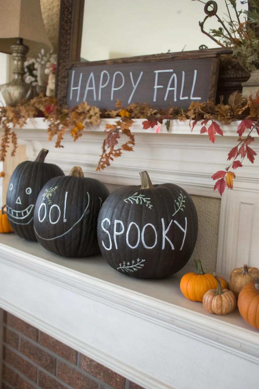 Blackboard pumpkins offer versatile and interactive decor options.