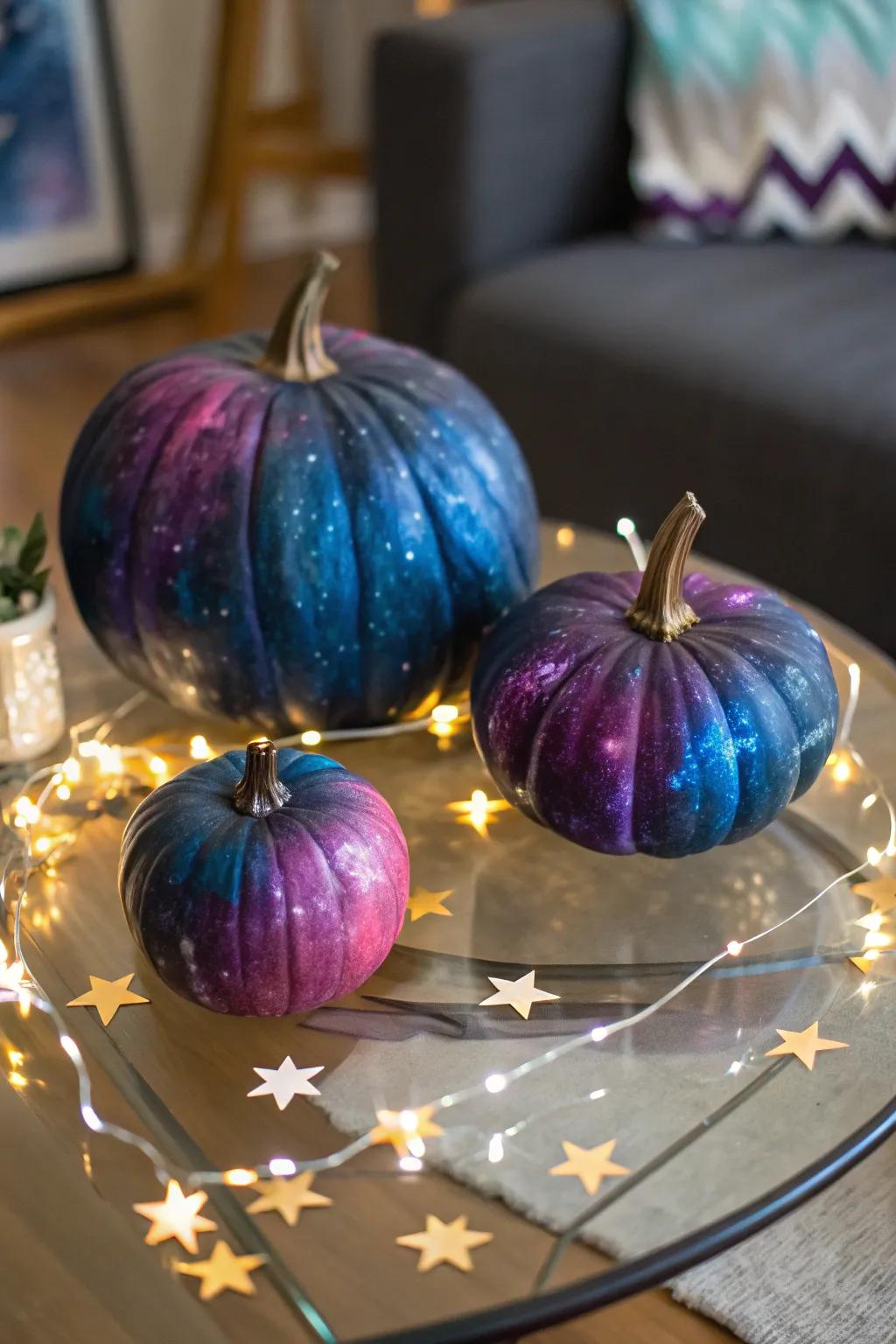 Bring the cosmos indoors with mystical galaxy pumpkins.