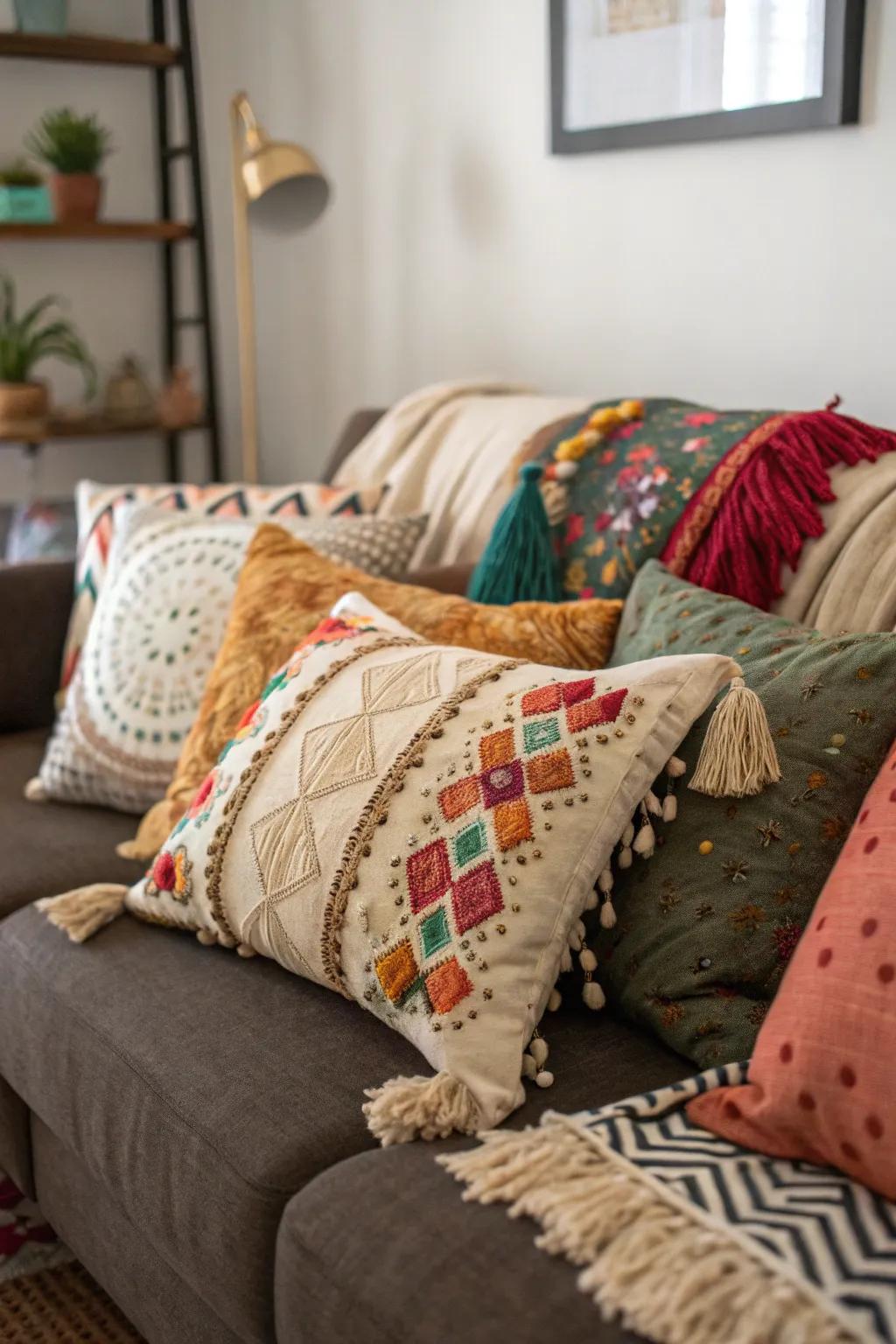 Diverse scatter cushions add personality to the couch.