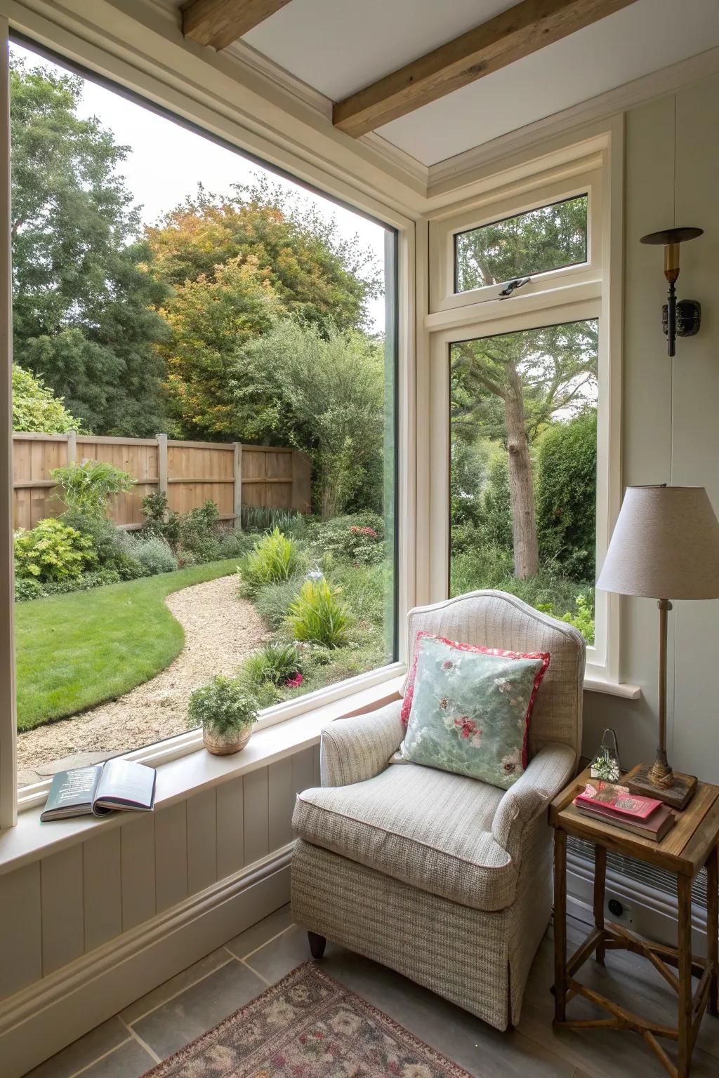A back house extension featuring a comfortable reading area overlooking the garden.