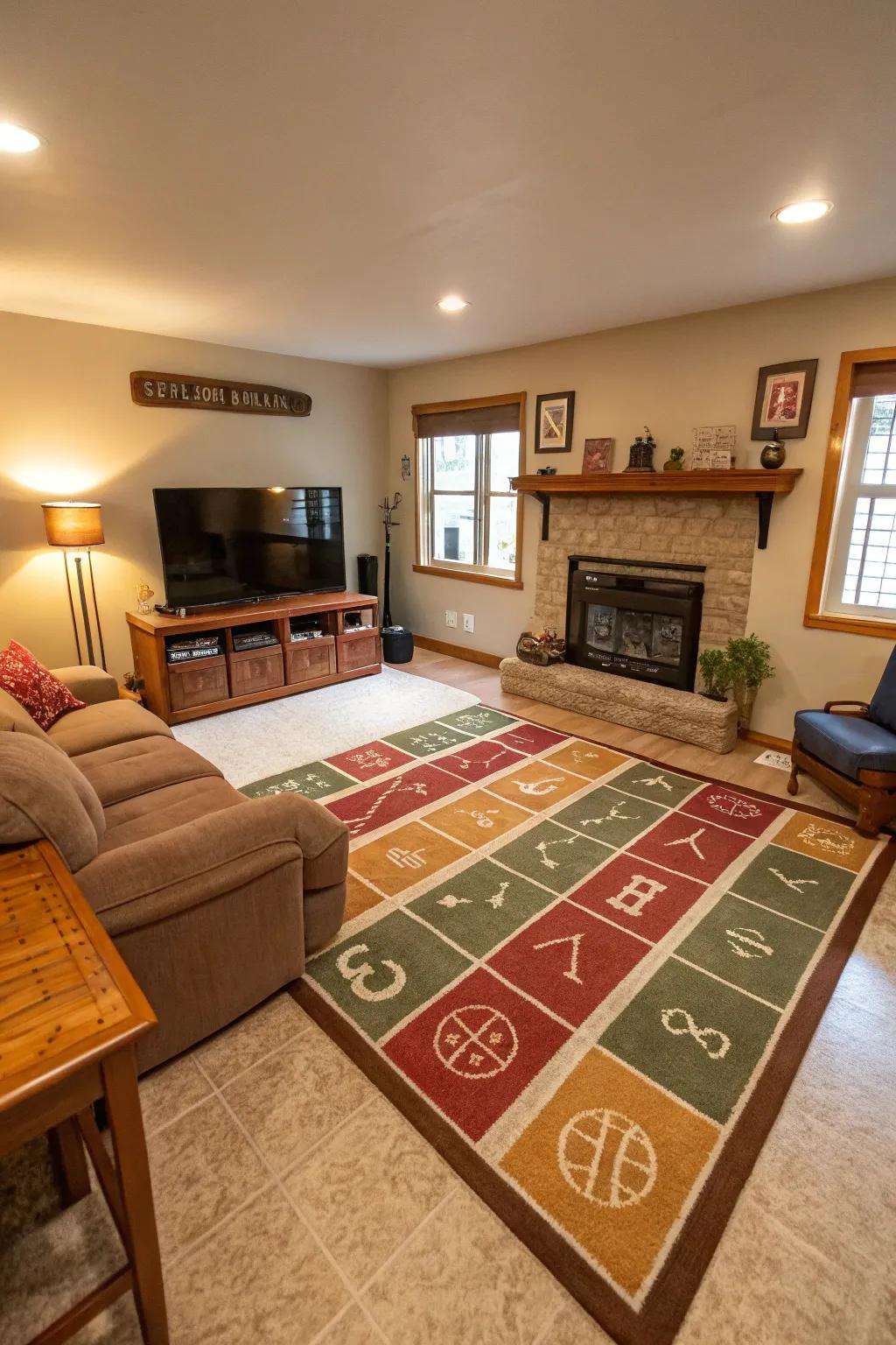 Floor coverings define areas and introduce visual depth.