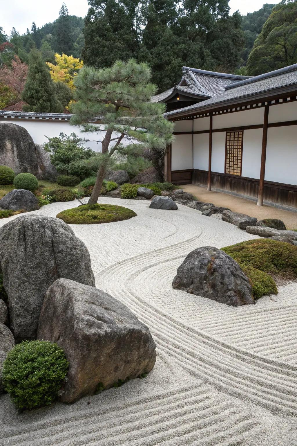Stone Zen gardens extend a peaceful retreat.