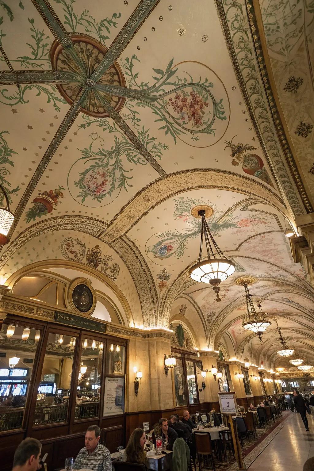 Ceiling art introduces unexpected intrigue.
