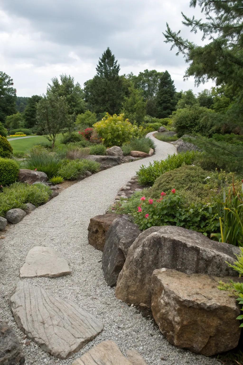 Grit and substantial stones combine to form a textured, dynamic path.