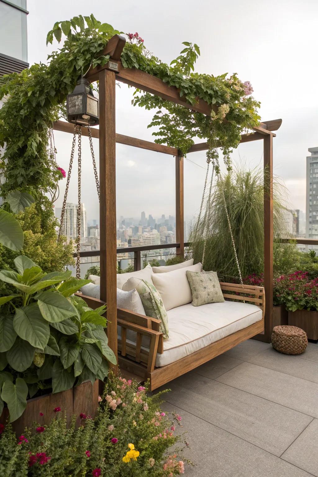 Relax in style with a charming swing seat.