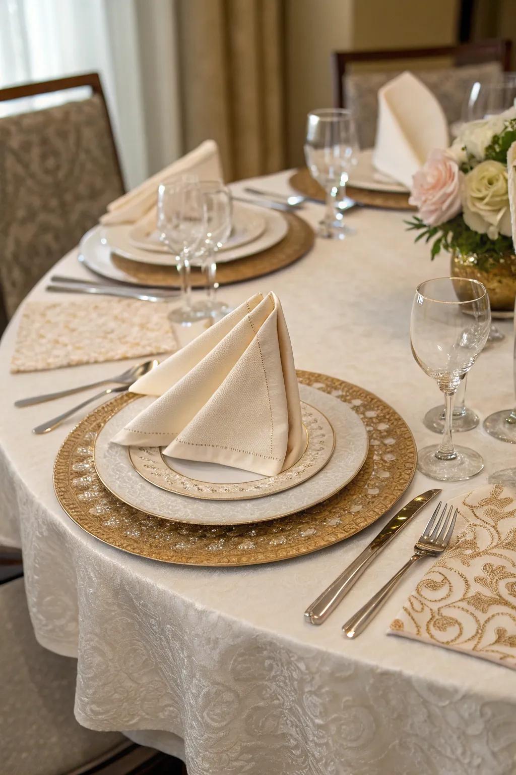 Layered textiles introduce dimension and flair.