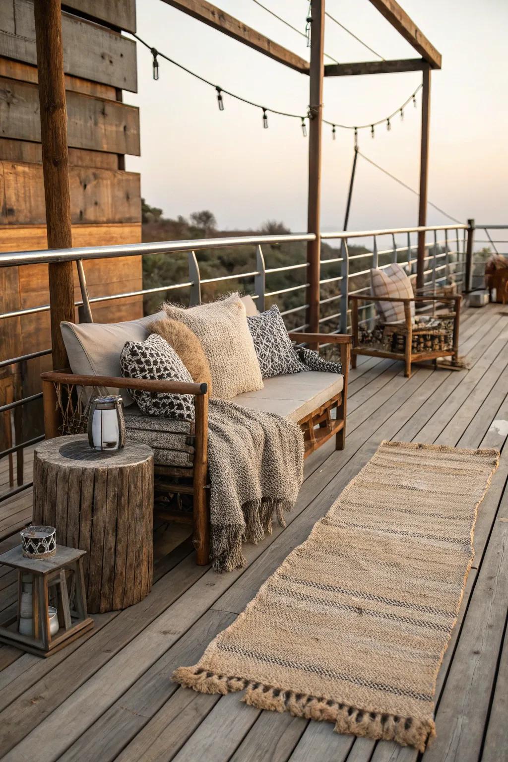 Mixing textures brings depth and intrigue to this countryside deck.
