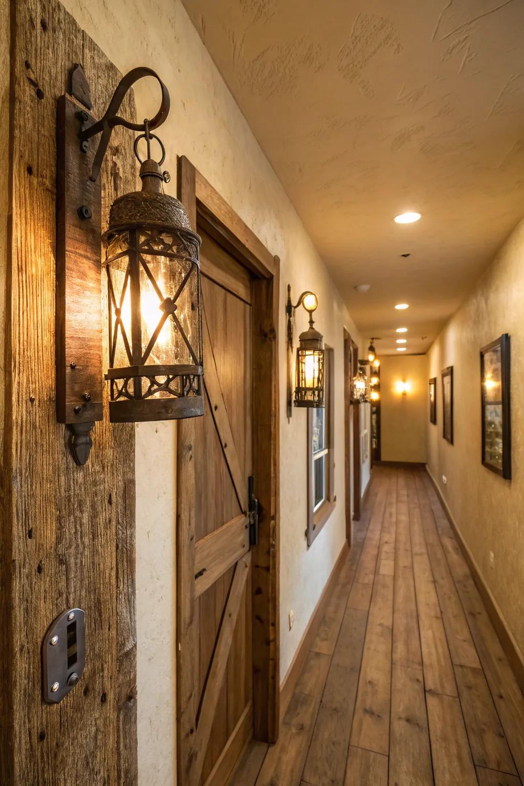 Countryside wall lamps introduce subtle elegance to this hallway.