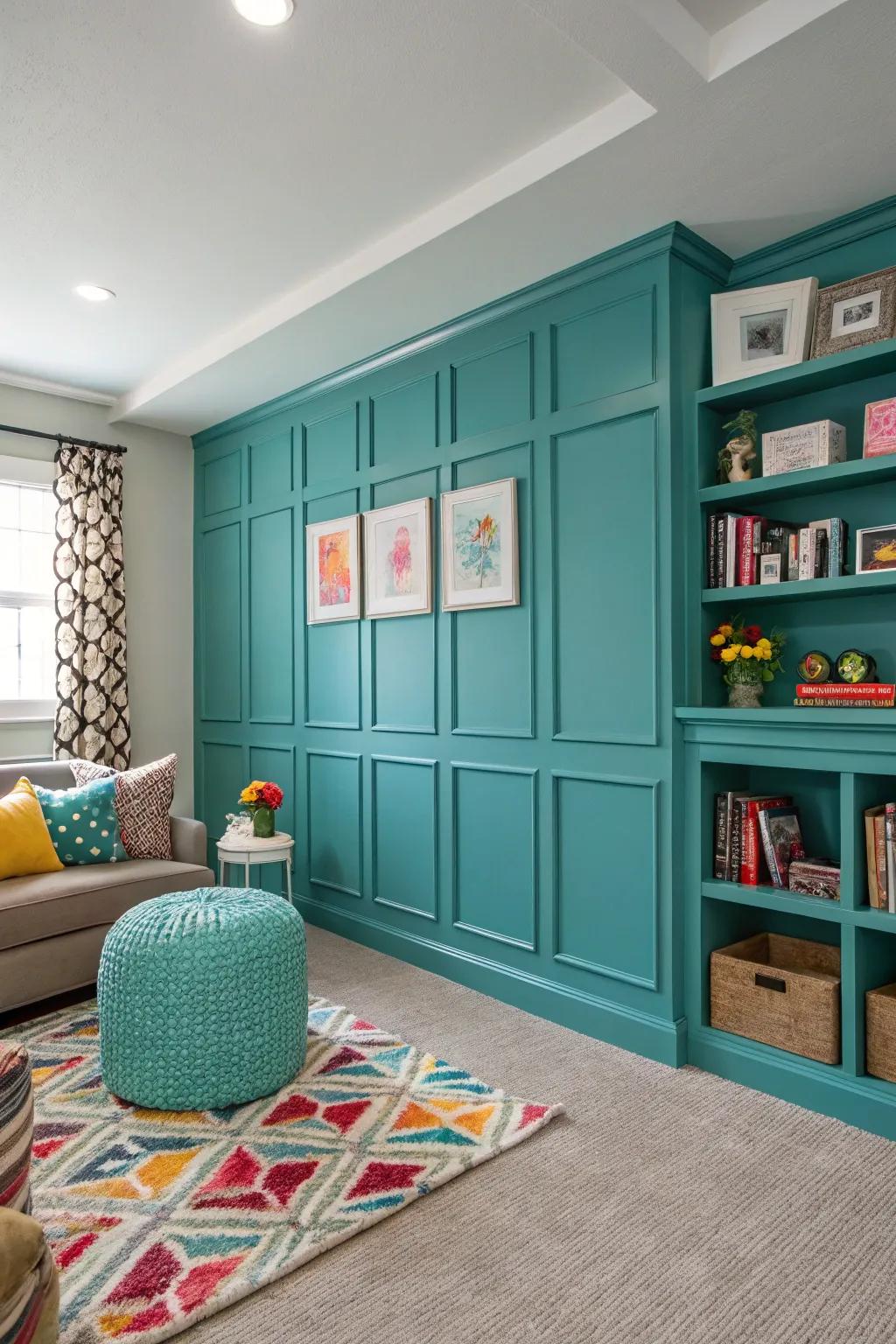 A splash of color in paneling contributes energy and vibrancy to the space.