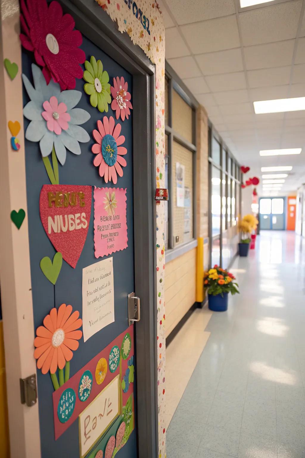 A school nurse’s door showcasing DIY crafts for a personal touch.