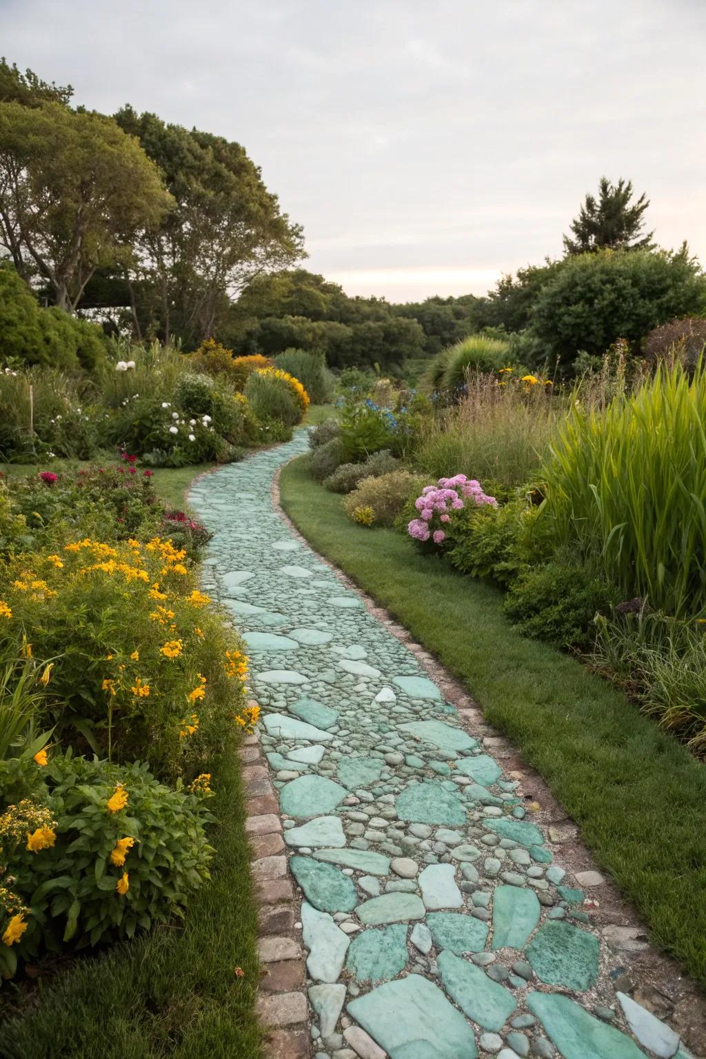 Sea glass garden walkways guide guests with a touch of elegance.