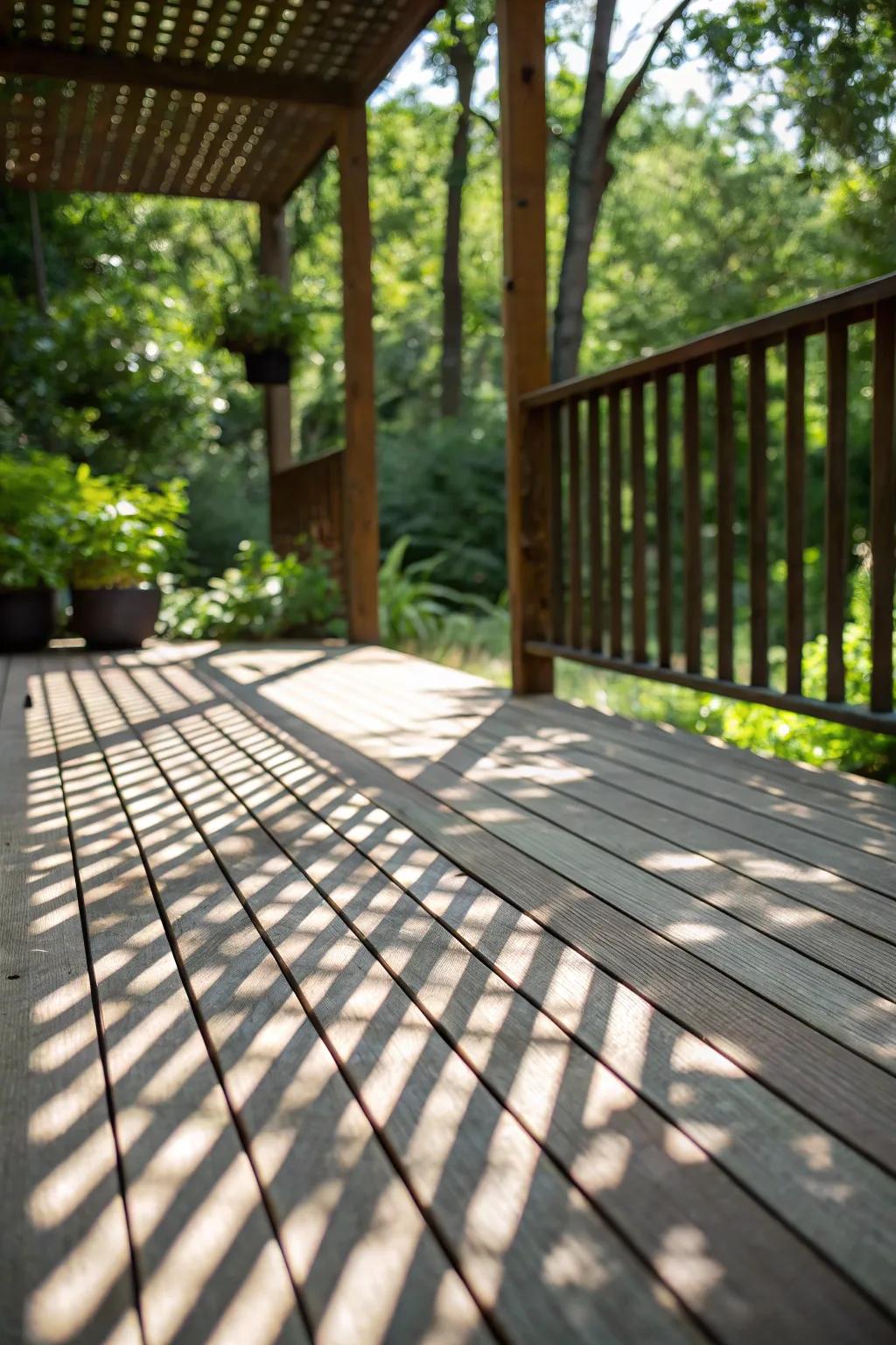 Timber slats offer artistic and patterned shade.