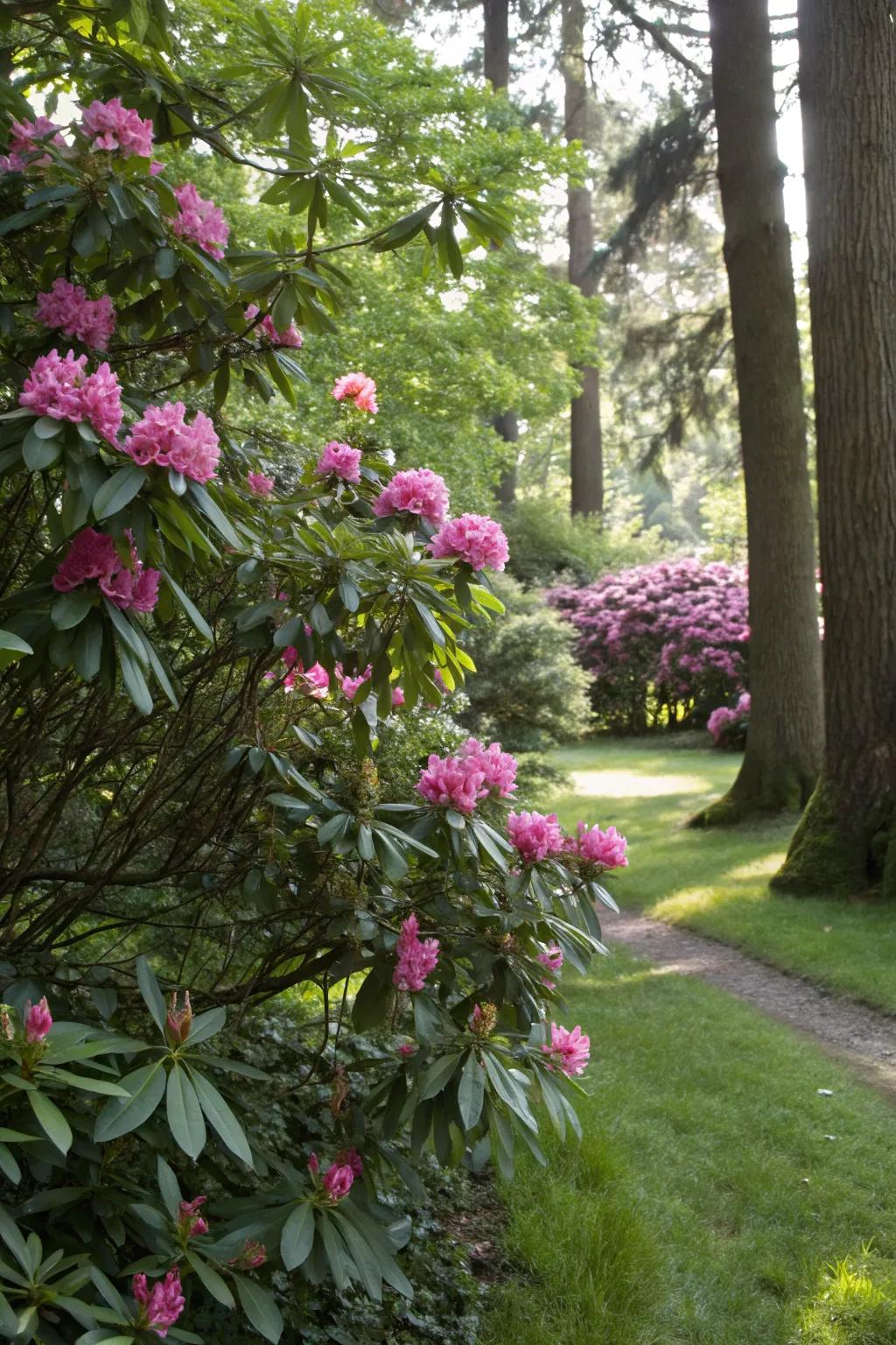 Rhododendrons showcasing their year-round beauty and colorful spring blooms.