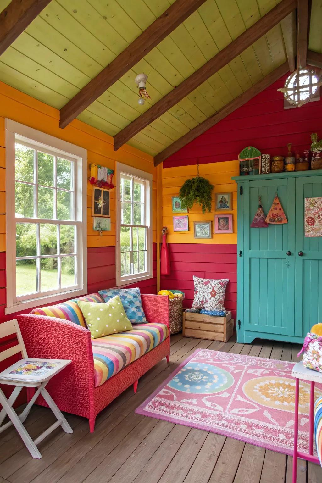 Strong colors add personality and energy inside sheds.
