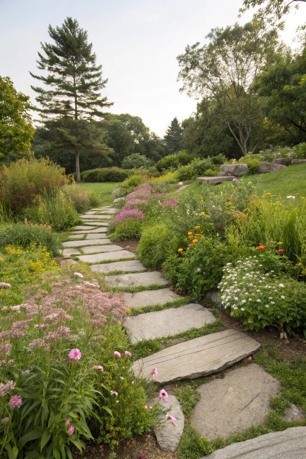Stride stones create a playful and casual route.