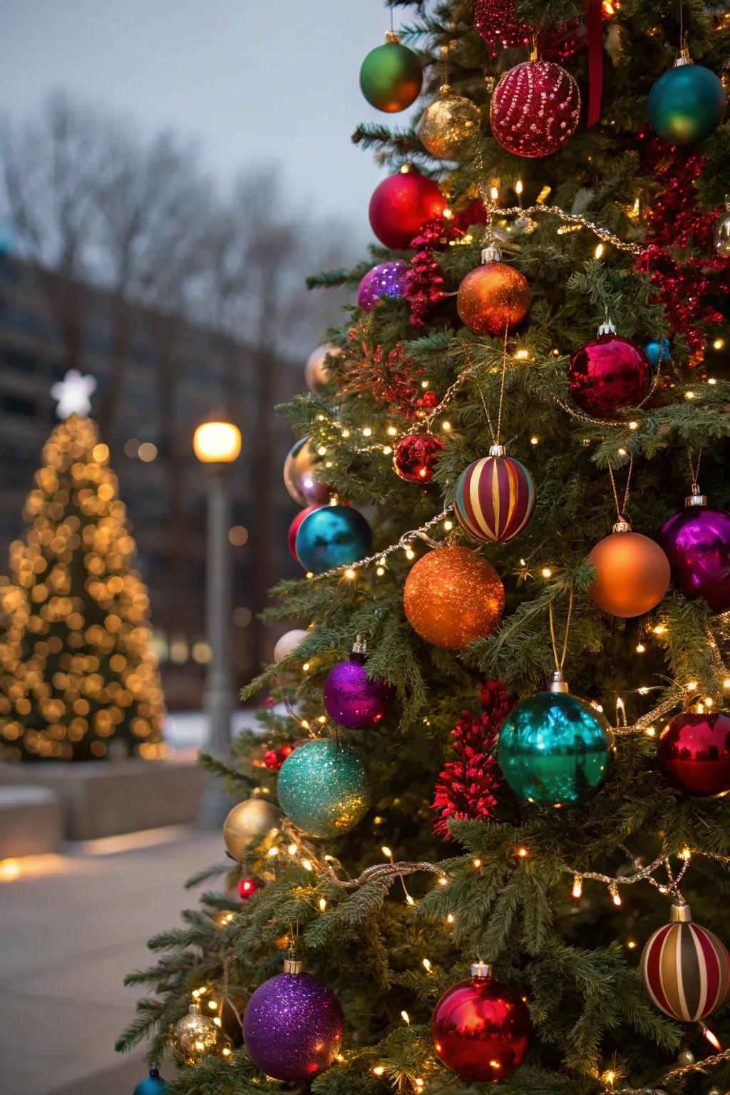 Abundant ornaments create a daring and joyful Christmas tree.