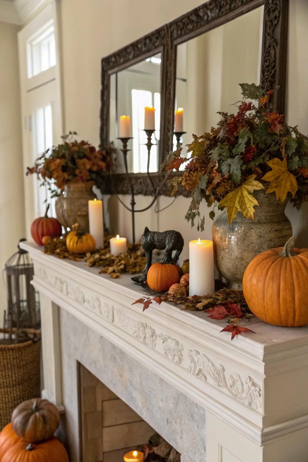An unexpected figure adding a unique touch to the mantel.