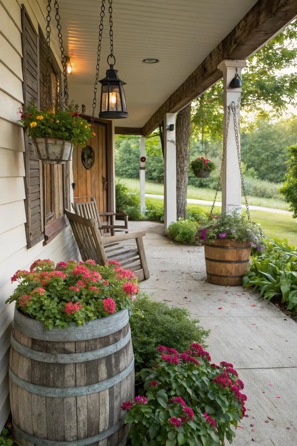 Incorporate charm with countryside tank gardens.