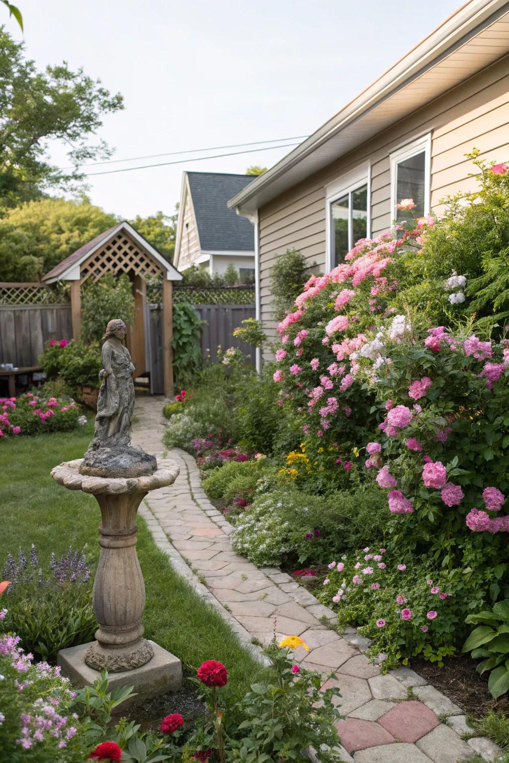 Artistic figures add personality and interest to your side yard.