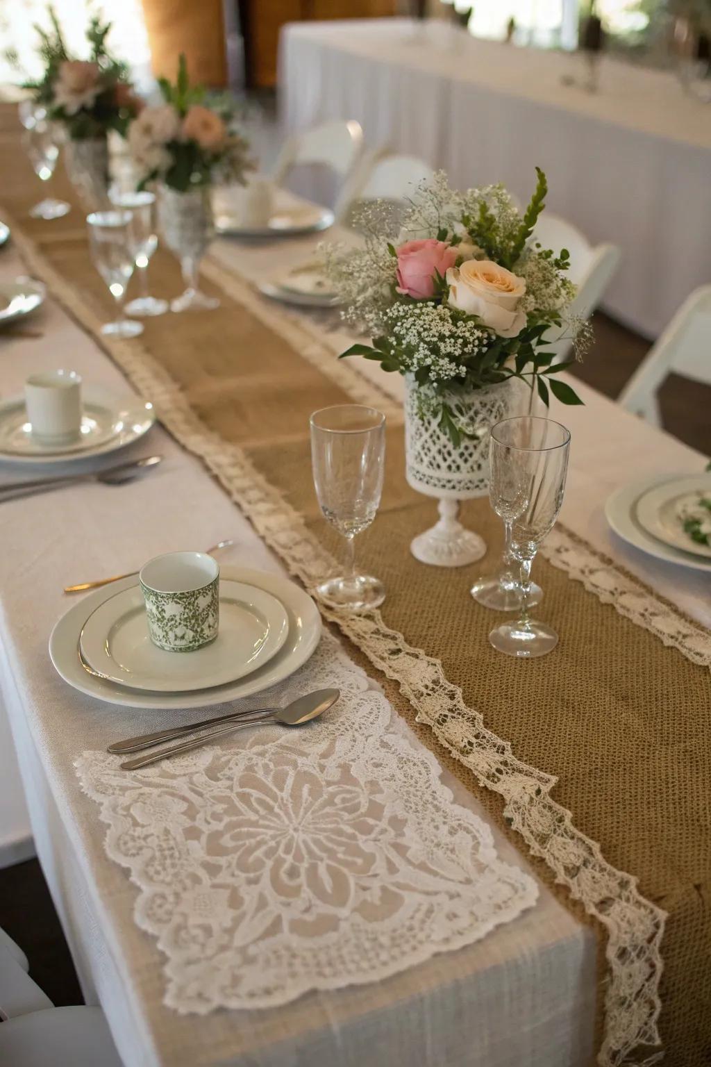 Coarse cloth and trim establish a country and elegant runner.