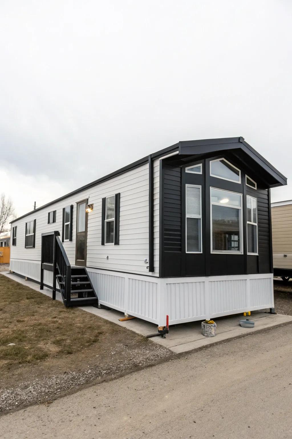 Sharp black and white create a striking, modern look for your mobile home.