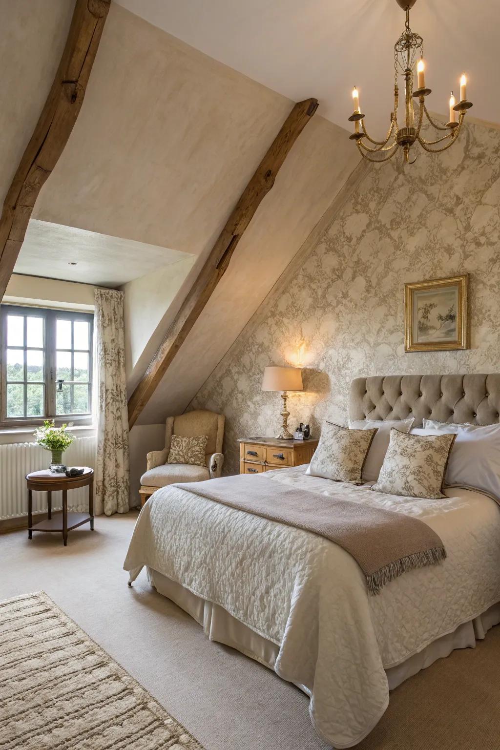 The texture adds depth and character to this stylish bedroom.