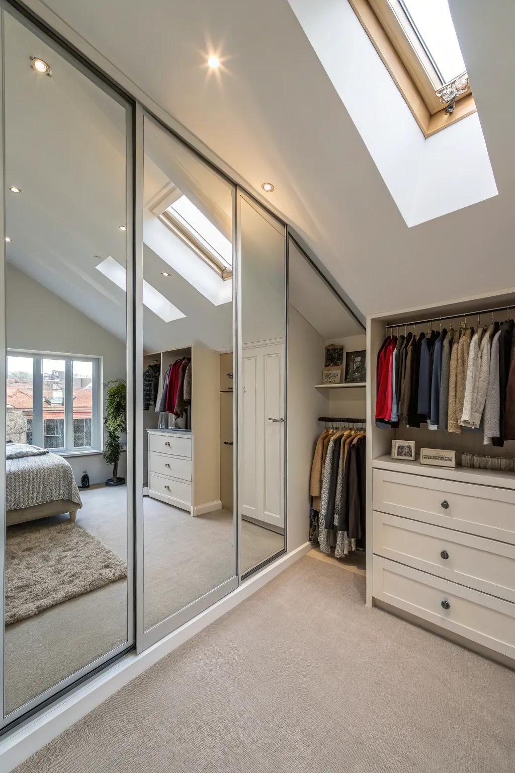 Mirrors enhance light and create the illusion of more space in your closet.