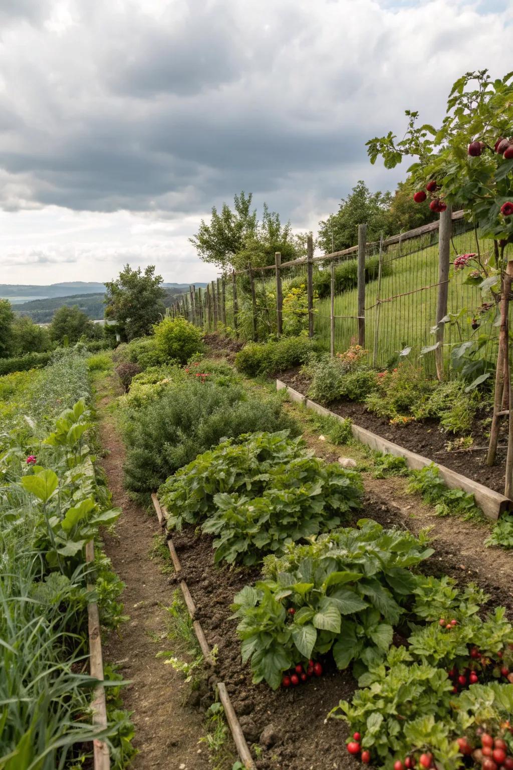 Consumable flora offer beauty and a tasty harvest.