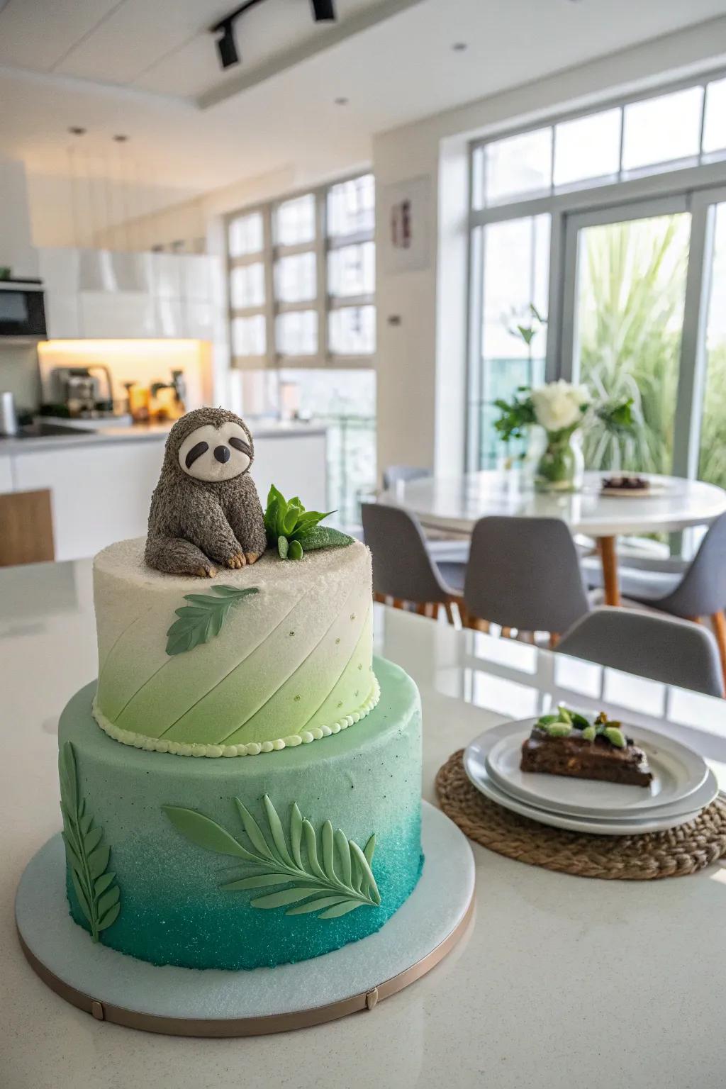 A gradual shade adds depth to the sloth cake.