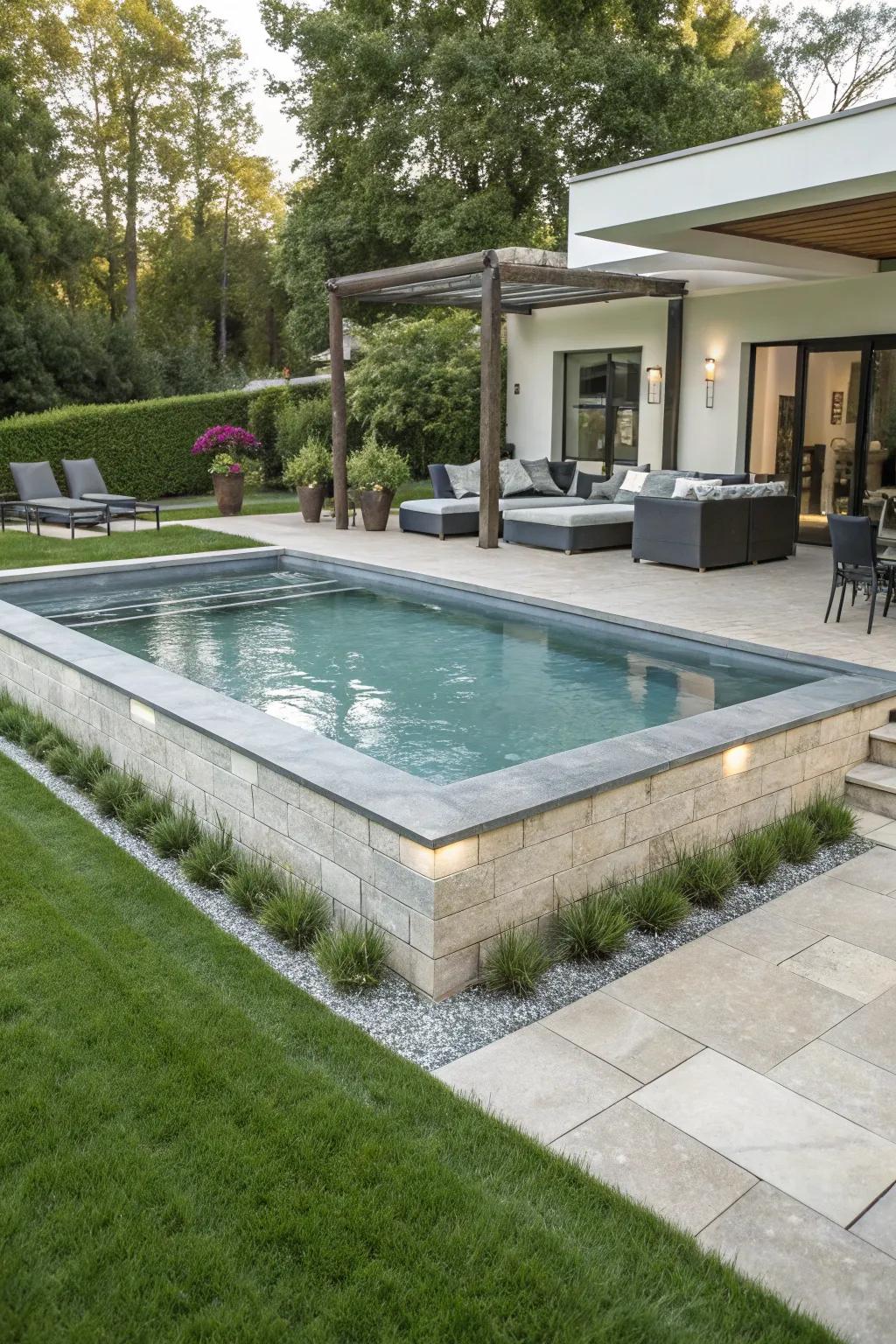 An elegant semi-recessed pool beautifully integrated.