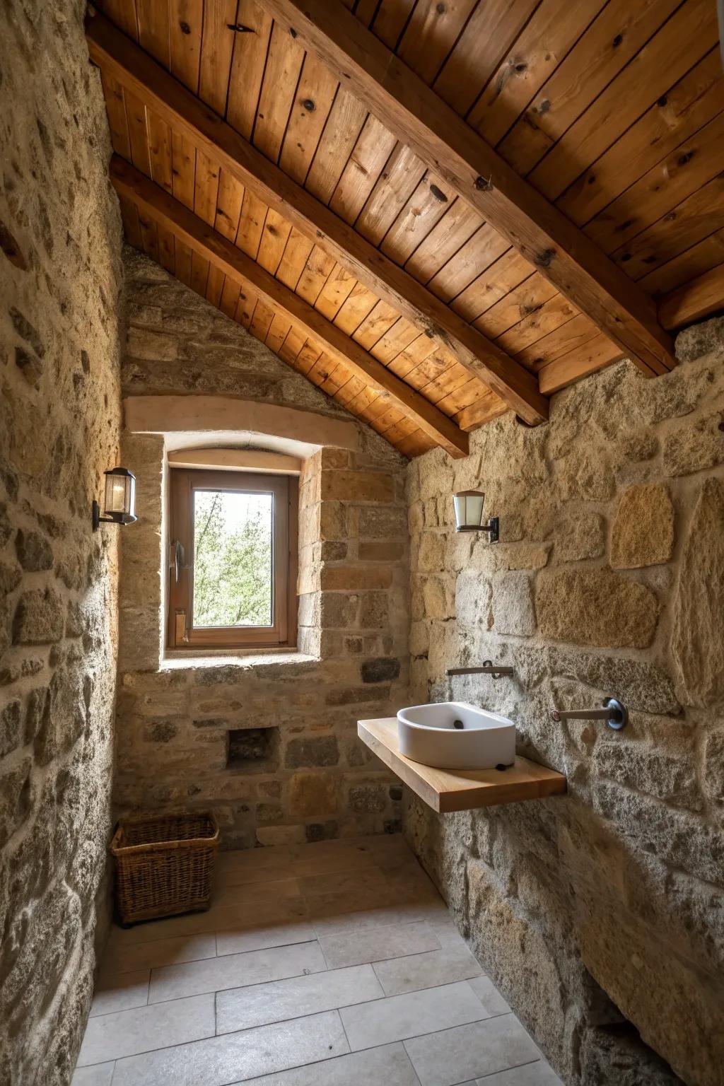 The combination of stone and lumber creates a rustic yet luxurious retreat.