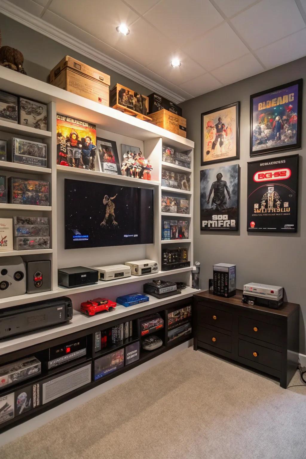 Shelves made just for you are a stylish way to show off your gaming stuff.